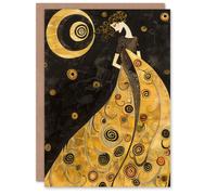 Artery8 Greeting Card Moon Goddess Gold Black Klimt Style Conceptual Art Blank For Him Or Her Art Birthday Card