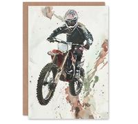 Artery8 Greeting Card Motocross Racer Sport Action Shot Watercolour For Him Man Birthday Card