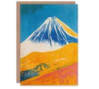 Artery8 Greeting Card Mount Fuji Japan Orange Blue Volcano Blank For Him Or Her Art Birthday Card