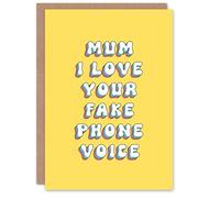 Artery8 Greeting Card Mum I Love Your Fake Phone Voice Retro Yellow For Mum Mummy Mom Birthday Card