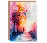 Artery8 Greeting Card Nature Lover Autumn Hike Sunrise Watercolour Blank For Him Or Her Art Birthday Card