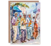 Artery8 Greeting Card New Orleans Jazz Music Festival Street Musicians Blank For Him Or Her Art Birthday Card