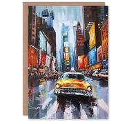 Artery8 Greeting Card New York City Colourful Street Cityscape Taxi Cab Blank For Him Or Her Art Birthday Card