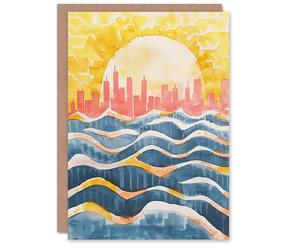 Artery8 Greeting Card New York City Water Skyline Sunset Cityscape Blank For Him Or Her Art Birthday Card