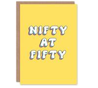 Artery8 Greeting Card Nifty At Fifty Attractive Stylish Retro Yellow For Her Woman Wife Gran Mum Sister Birthday Card