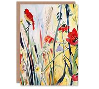 Artery8 Greeting Card Northen Cardinal Bird Watercolour Spring Flowers Blank For Him Or Her Art Birthday Card