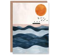 Artery8 Greeting Card Ocean Liner Ship With Seagulls Over Sea Waves Birthday in Blue Artery8 Blue