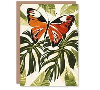 Artery8 Greeting Card Orange Monarch Butterfly on Monstera Plant Design For Her Woman Birthday Card