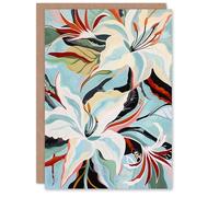Artery8 Greeting Card Oriental Lily Flower Bouquet Abstract Floral For Her Woman Birthday Card
