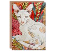 Artery8 Greeting Card Oriental Shorthair Cat in Abstract Flower Garden For Her Woman Birthday Card