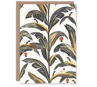 Artery8 Greeting Card Palm Leaves Birds Tropical Pattern Botanical Blank For Him Or Her Art Birthday Card