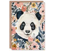 Artery8 Greeting Card Panda Bear Hiding in Spring Flowers Watercolour For Her Woman Birthday Card