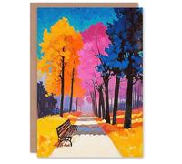 Artery8 Greeting Card Park Bench Colourful Tree Path Vibrant Landscape Blank For Him Or Her Art Birthday Card