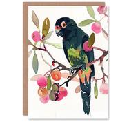 Artery8 Greeting Card Parrot Perched on Fruit Tree Branch Watercolour Blank For Him Or Her Art Birthday Card