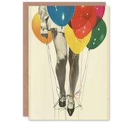Artery8 Greeting Card Party Over Woman Colourful Balloons Collage For Her Woman Birthday Card
