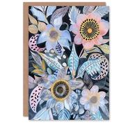 Artery8 Greeting Card Pastel Boho Flower Garden Bouquet Folk Art For Her Woman Birthday Card