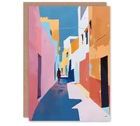 Artery8 Greeting Card Pastel Colour Morocco Abstract Casablanca Street Blank For Him Or Her Art Birthday Card