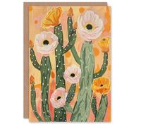 Artery8 Greeting Card Pastel Pink Cactus Flower Blossom Painting Soft For Her Woman Birthday Card