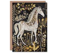 Artery8 Greeting Card Patterned Horse Woodland Forest Rustic Folk Art Blank For All Him Or Her Art Birthday Card