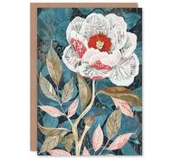 Artery8 Greeting Card Peony Flower White Red Bloom Artistic Design Blank For All Him Or Her Art Birthday Card