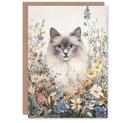 Artery8 Greeting Card Pet Portrait in Spring Flowers Ragdoll Cat Lover For Her Woman Birthday Card