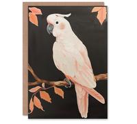 Artery8 Greeting Card Pink Cockatoo Parrot Bird Autumn Branch Painting Blank For Him Or Her Art Birthday Card