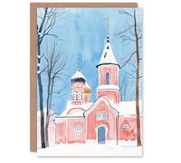 Artery8 Greeting Card Pink Orthodox Church Ukraine Soft Watercolour Blank For Him Or Her Art Birthday Card