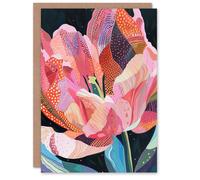 Artery8 Greeting Card Pink Trumpet Lily Flower Colourful Folk Patterns Blank For Him Or Her Art Birthday Card