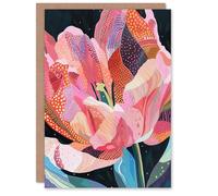 Artery8 Greeting Card Pink Trumpet Lily Flower Colourful Folk Patterns Blank For Him Or Her Art Birthday Card