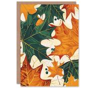 Artery8 Greeting Card Plant Lover Green Amber Maple Leaf Pattern Blank For Him Or Her Art Birthday Card