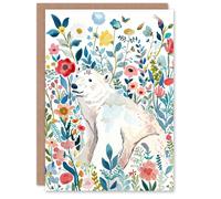 Artery8 Greeting Card Polar Bear Basking Wildflower Field Watercolour For Her Woman Birthday Card