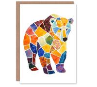 Artery8 Greeting Card Polar Bear With Mosaic Pattern Folk Art Painting For Child Kids Birthday Card