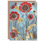 Artery8 Greeting Card Poppy Flowers Modern Folk Art Painting Quirky Blank For All Him Or Her Art Birthday Card