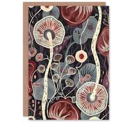 Artery8 Greeting Card Psychedelic Mushroom Pattern Fungi Folk Art Blank For Him Or Her Art Birthday Card