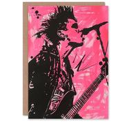 Artery8 Greeting Card Punk Music Singer Guitarist Modern Portrait Pink Blank For Him Or Her Art Birthday Card