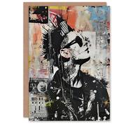 Artery8 Greeting Card Punk Portrait Street Art Mohawk Bold Anarchy Blank For Him Or Her Art Birthday Card