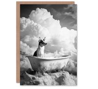 Artery8 Greeting Card Puppy Bathtub on Mountain Peak Surreal Dog Lover Blank For Him Or Her Art Birthday Card