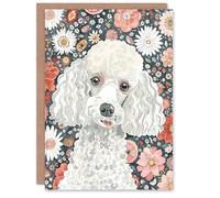 Artery8 Greeting Card Quirky Poodle Dog Lover Floral Pet Portrait For Her Woman Birthday Card