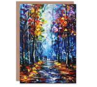Artery8 Greeting Card Rainbow Forest Trail Couple Abstract Painting For Her Woman Birthday Card