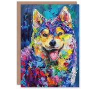 Artery8 Greeting Card Rainbow Shiba Inu Dog Lover Portrait Thick Paint Blank For Him Or Her Art Birthday Card