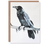 Artery8 Greeting Card Raven Bird on Tree Branch Bright Watercolour Blank For Him Or Her Art Birthday Card