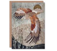 Artery8 Greeting Card Red Kite in Flight Stylised Animal Painting Blank For All Him Or Her Art Birthday Card