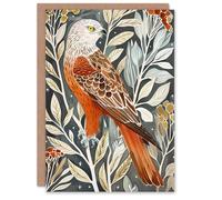 Artery8 Red Kite on Tree Branch Watercolour Portrait Birthday Art Card Artery8 Multicolor