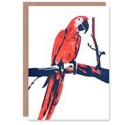 Artery8 Greeting Card Red Parrot Bird on Tree Branch Vintage Birthday Artery8 Red