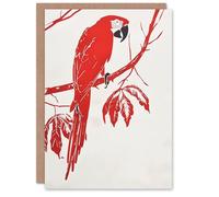 Artery8 Greeting Card Red Scarlet Macaw Parrot Bird on Tree Branch Blank For Him Or Her Art Birthday Card