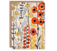 Artery8 Greeting Card Red Yellow Wildflowers Painting Rustic Floral For Her Woman Birthday Card