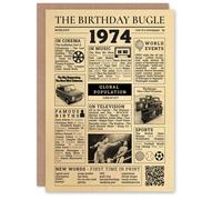 Artery8 Greeting Card Retro Born in 1974 Newspaper 50th Birthday For Him Or Her Art Birthday Card