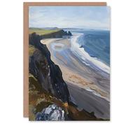 Artery8 Greeting Card Rhossili Bay Coastal Cliff Landscape Oil Painting Blank For All Him Or Her Art Birthday Card