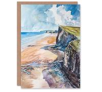 Artery8 Greeting Card Rhossili Bay Coastal Cliff Landscape Watercolour Blank For All Him Or Her Art Birthday Card