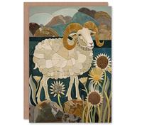 Artery8 Greeting Card Rocky Mountain Bighorn Sheep Mosaic Floral Blank For Him Or Her Art Birthday Card